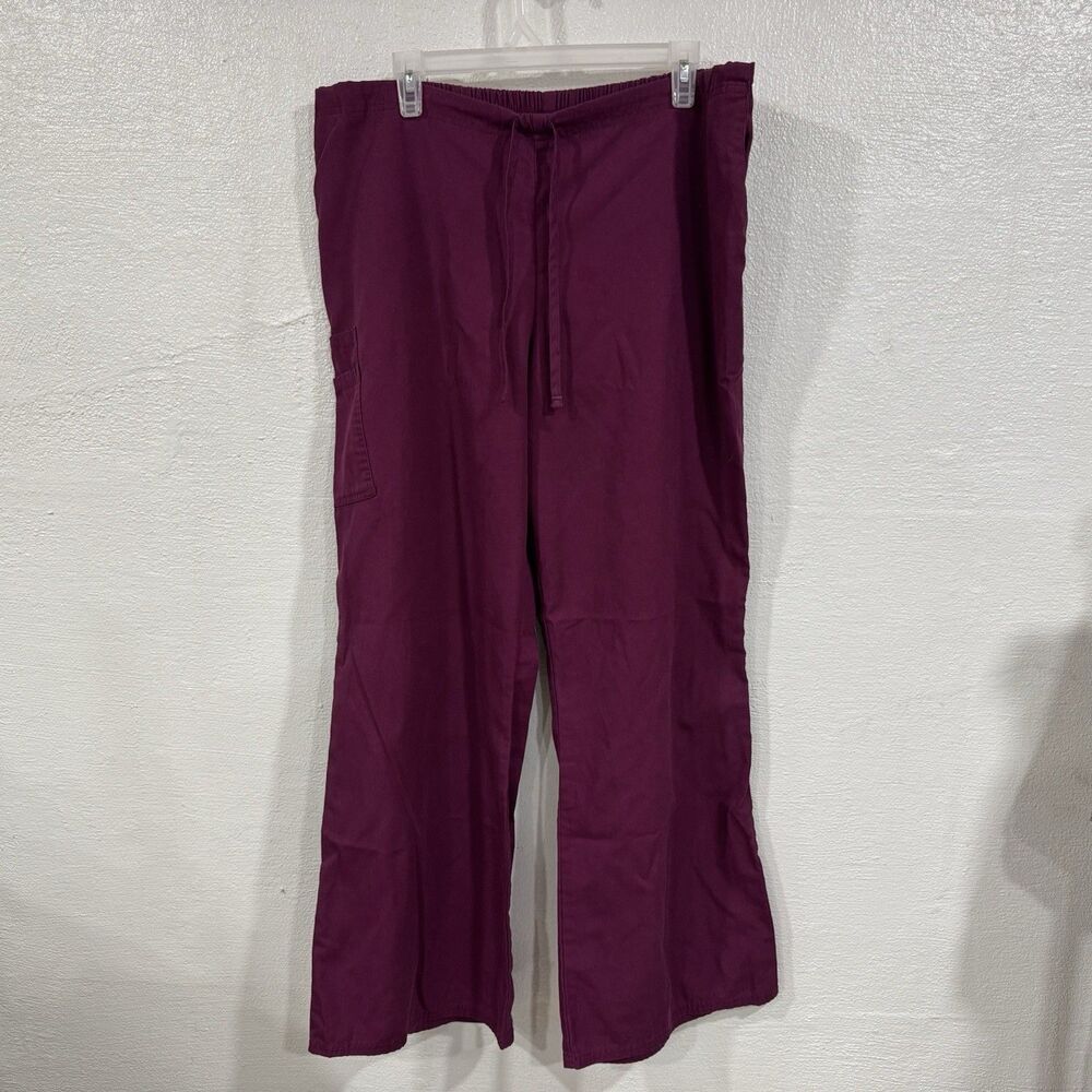Women's XL Scrubs Pants Maroon Red Drawstring Cargo Pockets Medical Uniform